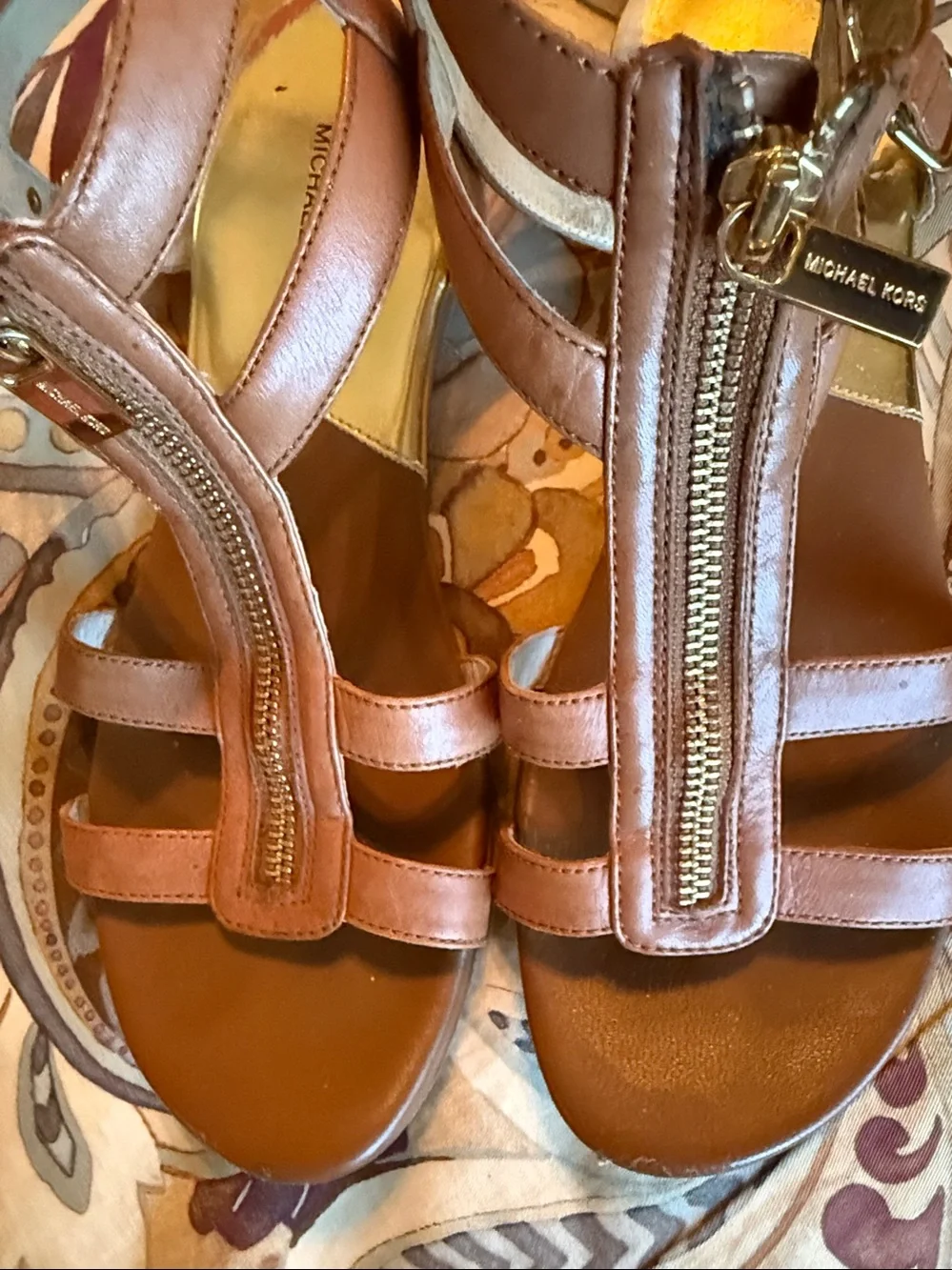 Michael Kors Tan Leather Gladiator Zip Sandals